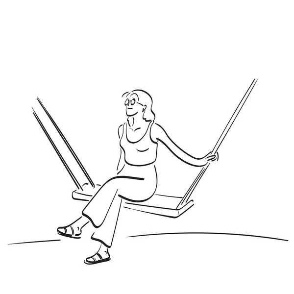 Mujer Sentada Madera Oscilación Ilustración Vector Mano Dibujado Aislado Blanco — Vector de stock