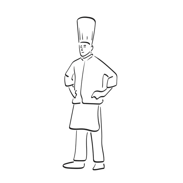 Comprimento Total Chef Com Braços Akimbo Ilustração Vetor Mão Desenhada —  Vetores de Stock