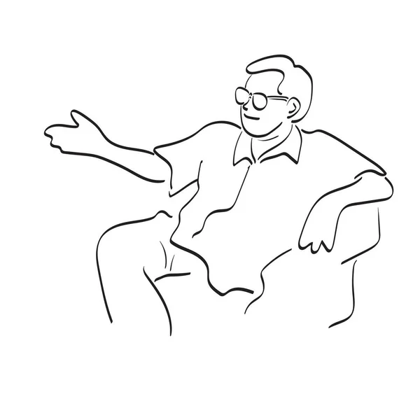 Mann Mit Brille Präsentiert Mit Hand Zeigen Illustration Vektor Hand — Stockvektor