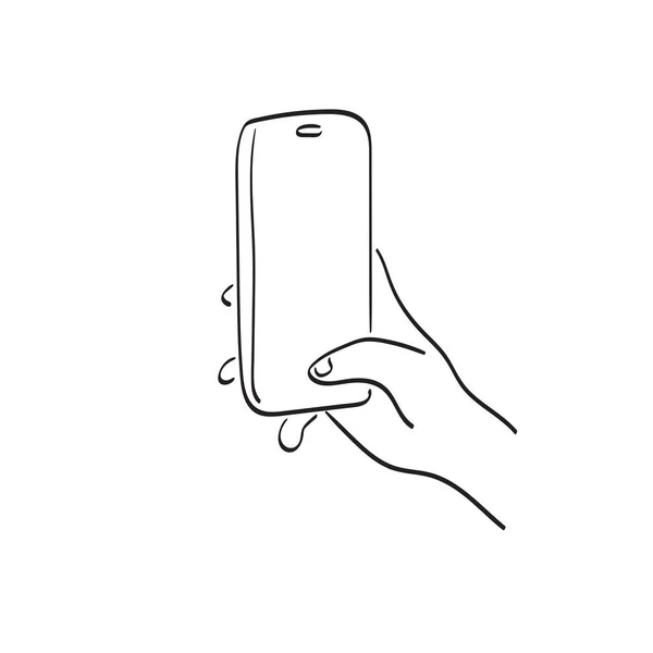 Masline Art Close Seup Hand Holding Smartphone Blank Space Illustration — стоковый вектор