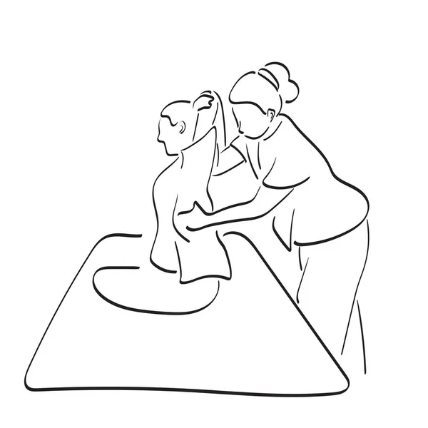 Masseuse Thaïlandaise Faisant Massage Pour Femme Illustration Vecteur Main Dessinée — Image vectorielle