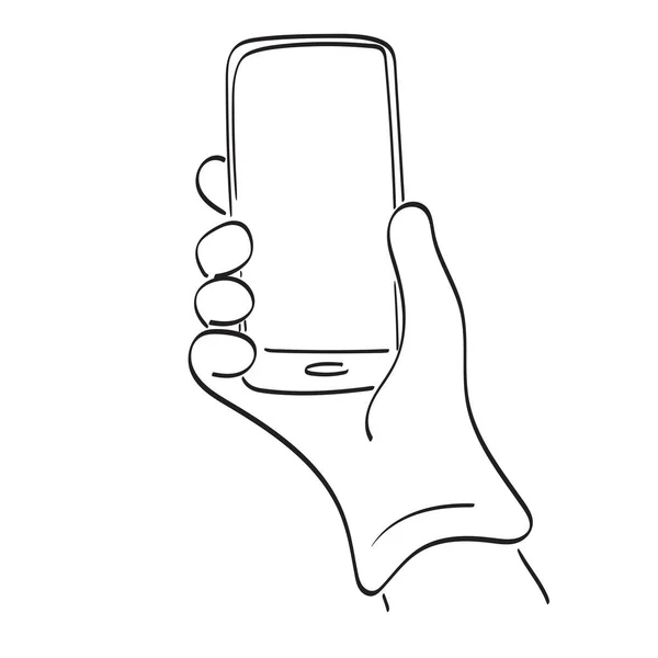 Line Art Hand Glove Holding Touchscreen Smartphone Blank Space Illustration — Stock Vector