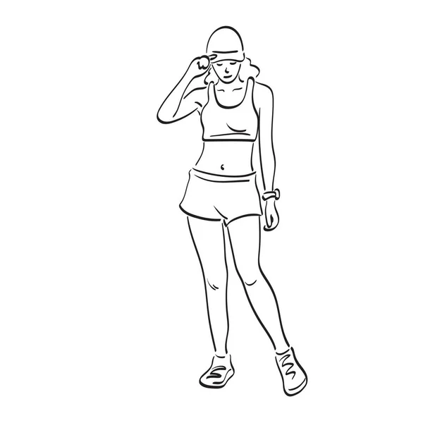 Femme Sportive Pleine Longueur Avec Capuchon Debout Illustration Vecteur Main — Image vectorielle