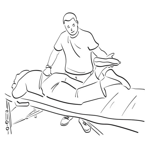 치료사 마사지와 환자의 다리를 질하는 예술에서 의료용 — 스톡 벡터