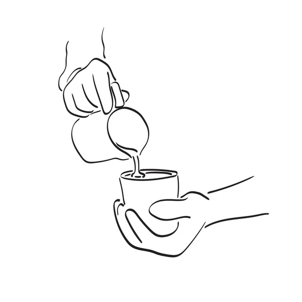 Barista Pouring Milk Coffee Make Latte Art Illustration Vector Hand — Stock Vector