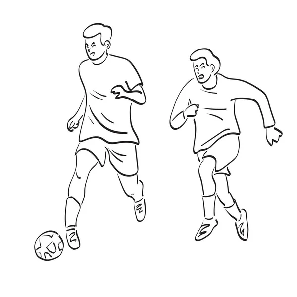 Linha Arte Dois Jogadores Futebol Com Bola Ilustração Vetor Mão — Vetor de Stock