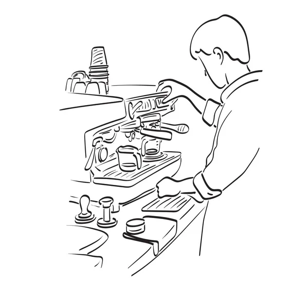 Αρσενικό Barista Κάνοντας Ένα Φλιτζάνι Καφέ Χρησιμοποιώντας Μηχανή Espresso Εικονογράφηση — Διανυσματικό Αρχείο