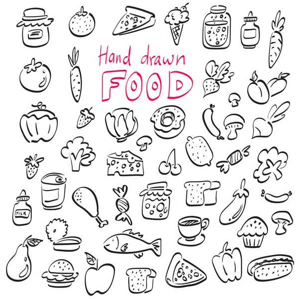Alimentos Icono Conjunto Ilustración Vector Mano Dibujado Aislado Blanco Fondo — Archivo Imágenes Vectoriales