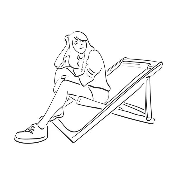 Çizgi Sanatçısı Kadın Güneşli Yatakta Oturuyor Resim Çizen Beyaz Arka — Stok Vektör