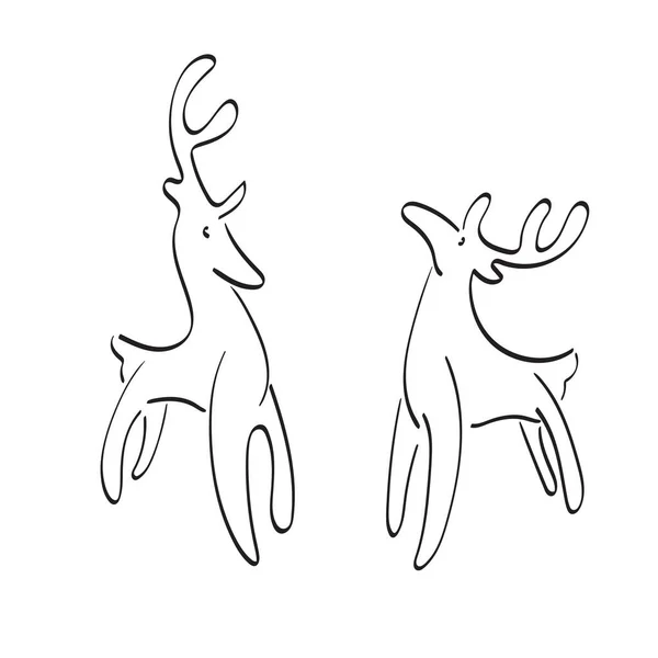 圣诞节装饰用线条艺术鹿画图矢量手 在白色背景上分离 — 图库矢量图片