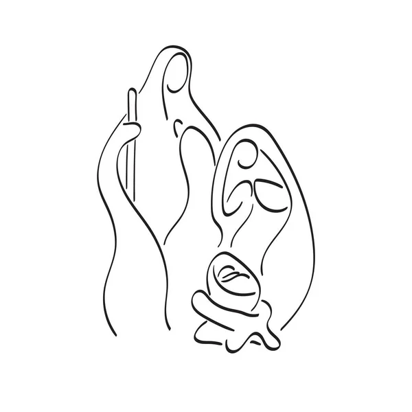 Linea Arte Presepe Giuseppe Sposare Bambino Gesù Illustrazione Vettore Mano — Vettoriale Stock
