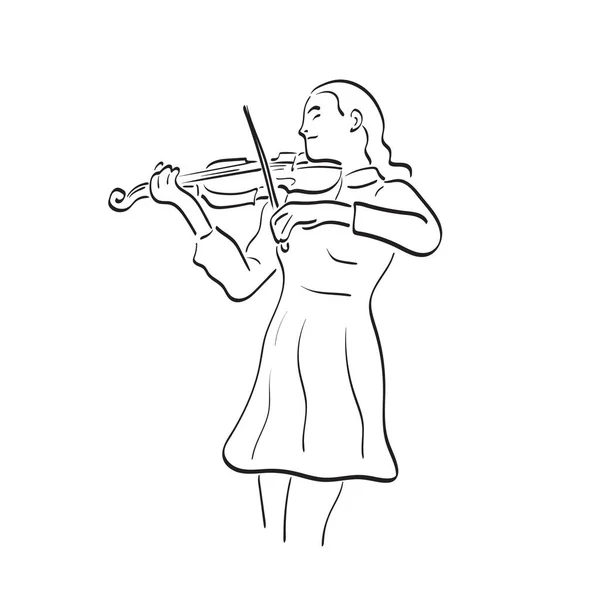Γυναίκα Παίζει Βιολί Εικονογράφηση Διάνυσμα Χέρι Που Απομονώνονται Λευκό Φόντο — Διανυσματικό Αρχείο