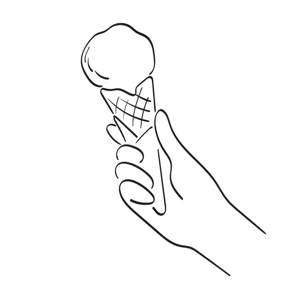 Closeup Hand Holding Cone Ice Cream Illustration Vector Hand Drawn — Stock Vector