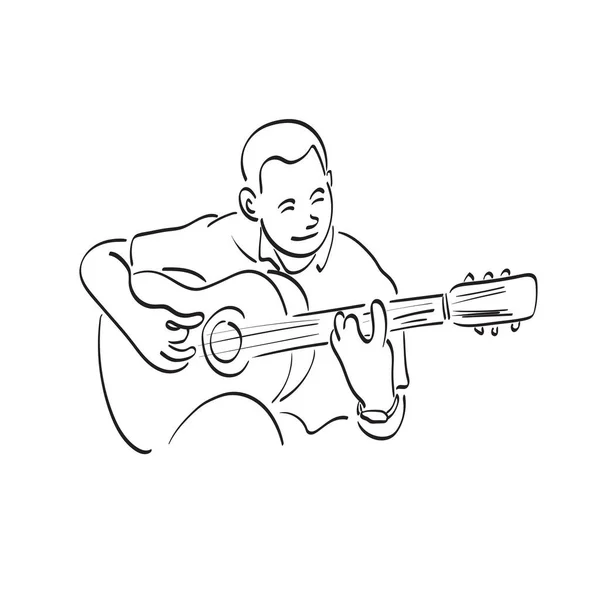 Primer Plano Hombre Con Guitarra Acústica Sentarse Silla Ilustración Vector — Archivo Imágenes Vectoriales