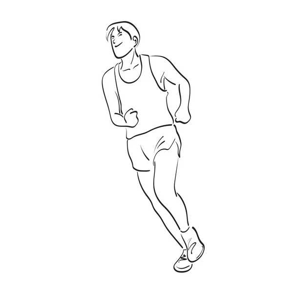 Línea Arte Hombre Corriendo Ilustración Vector Mano Dibujado Aislado Sobre — Vector de stock