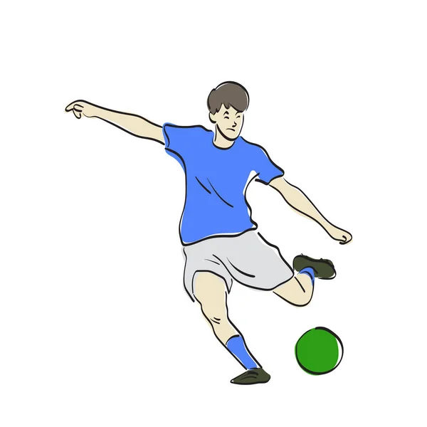 Linha Arte Jogador Futebol Ação Ilustração Vetor Mão Desenhada Isolado — Vetor de Stock