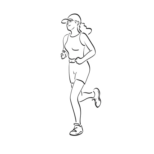 Mujer Con Gorra Jogging Ilustración Vector Mano Dibujado Aislado Blanco — Vector de stock