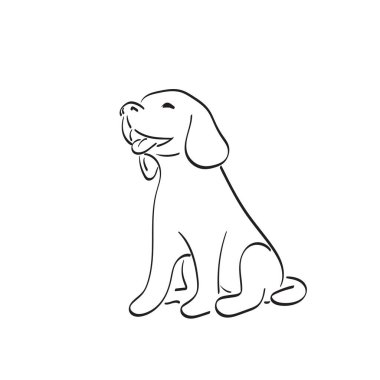 puppy smiling and sitting illustration vector hand drawn isolated on white background line art.