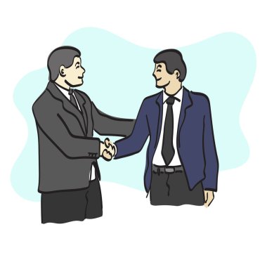 line art hakf length two businessmen making handshake illustration vector hand drawn isolated on white background