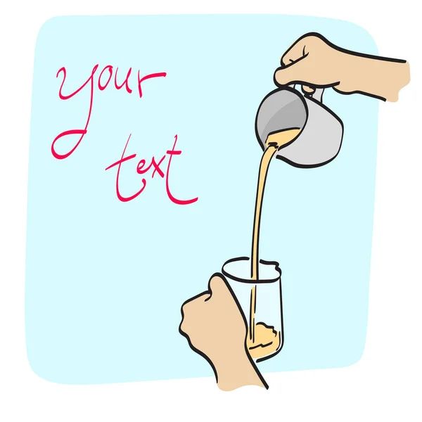 Closeup Hand Holding Tea Glass Bowl Illustration Vector Hand Drawn — Image vectorielle