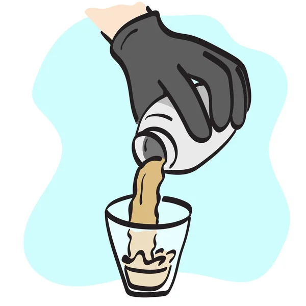 Mão Close Bartender Derramando Coquetel Shaker Ilustração Vetor Desenhado Mão —  Vetores de Stock