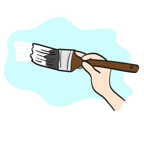 Χέρι Closeup Χρησιμοποιώντας Εικονογράφηση Paintbrush Διάνυσμα Χέρι Που Απομονώνονται Λευκό — Διανυσματικό Αρχείο
