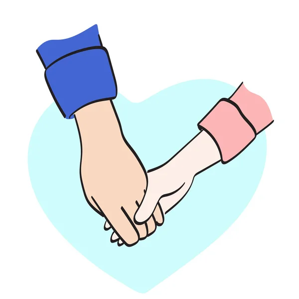 Nahaufnahme Romantisches Paar Hand Hält Auf Blauem Herzen Hintergrund Illustration — Stockvektor
