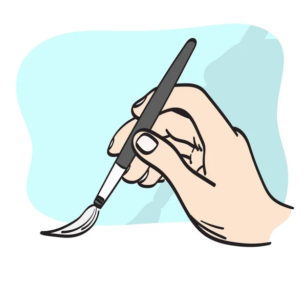 Närbild Hand Hålla Pensel Illustration Vektor Hand Dras Isolerad Vit — Stock vektor