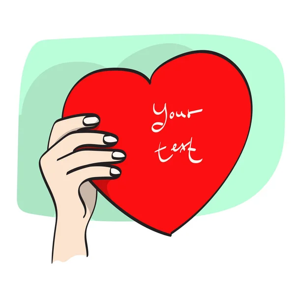 Χέρι Closeup Κρατώντας Κόκκινο Χαρτί Καρδιά Εικονογράφηση Διάνυσμα Χέρι Που — Διανυσματικό Αρχείο