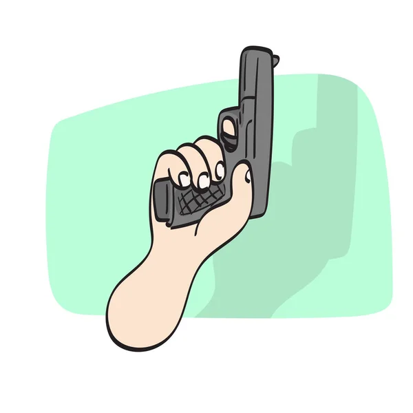 Mano Primer Plano Sosteniendo Pistola Corta Ilustración Vector Mano Dibujado — Vector de stock