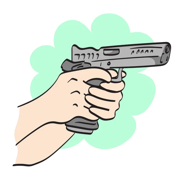 Close Mão Tiro Com Pistola Curta Ilustração Vetor Mão Desenhado — Vetor de Stock