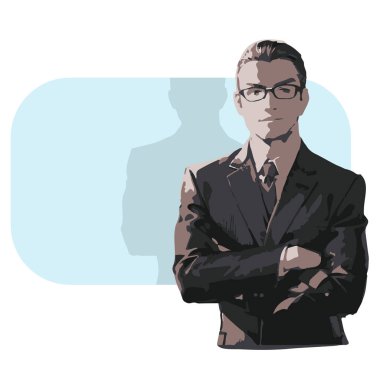 Çizgi sanat işadamı kolları çapraz çizim vektör eli beyaz arka planda izole çizilmiş