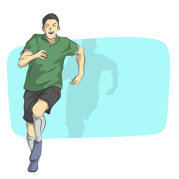 Line Art Male Soccer Player Running Blue Blank Space Illustration — Stock Vector