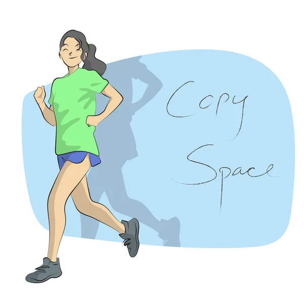 Sportswoman Runner Front Blue Copyspace Illustration Vector Hand Drawn Isolated — Stock Vector