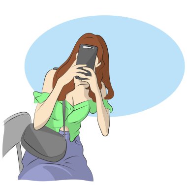 Beyaz arkaplana izole edilmiş akıllı telefon çizim vektör eliyle fotoğraf çeken kadın