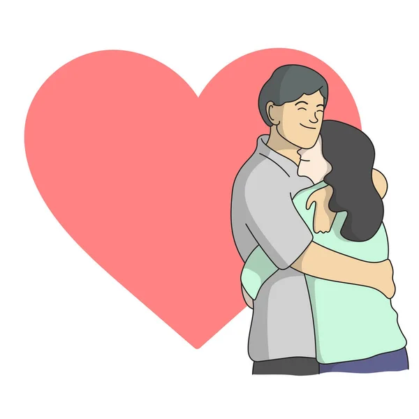 在红色的心脏复制空间上拥抱彼此的浪漫夫妇插图矢量手绘在白色背景上 — 图库矢量图片#