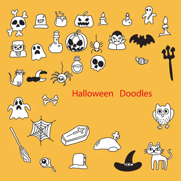 Karalama cadılar bayramı korku set çizim vektör el turuncu arka plan izole çizilmiş