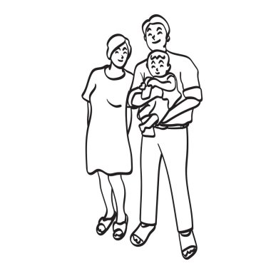 Yeni doğmuş bebek illüstrasyon vektör eli olan ebeveynler beyaz arka plana izole edilmiş