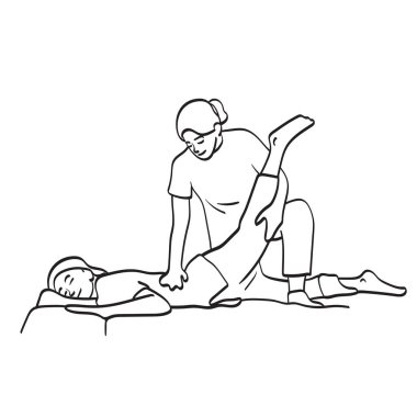 Taylandlı kadın, beyaz arka plana izole edilmiş kadın bir müşteri illüstrasyon vektör eli için Tayland masajı yapıyor.