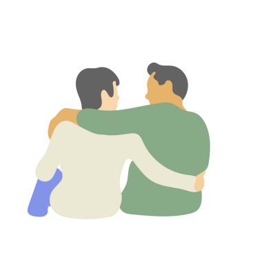 Arkadaşlık illüstrasyon vektör eli olan iki adam beyaz arka plana izole edilmiş.