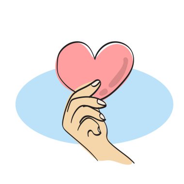 Beyaz arkaplanda izole edilmiş kırmızı kalp çizim vektörü tutan yakın plan el