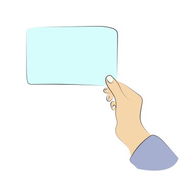 Kapalı el boş mavi kart illüstrasyon vektör eli ile siyah çizgiler beyaz üzerine izole 