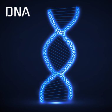 Soyut neon sarmal DNA, parlak moleküler arka plan ve bilim konsepti. Vektör illüstrasyonu