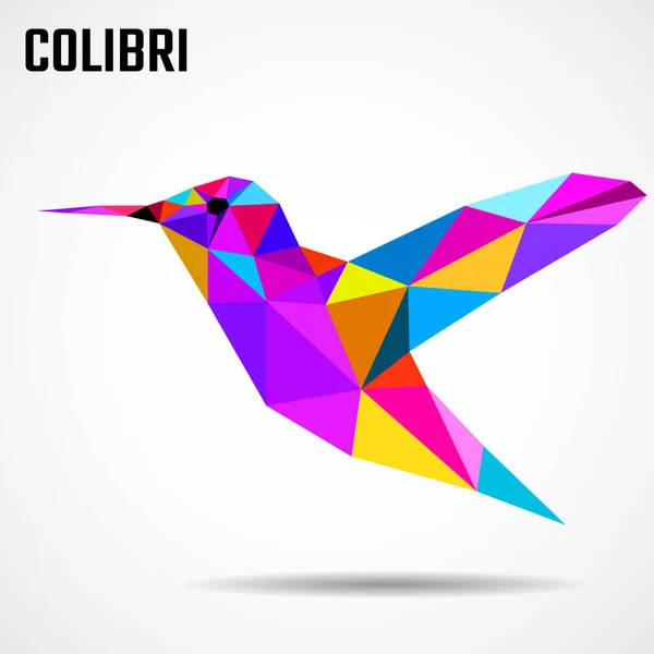 Colibrí Geométrico Poligonal Del Pájaro Colibrí Colorido Ilustración Vectorial — Vector de stock