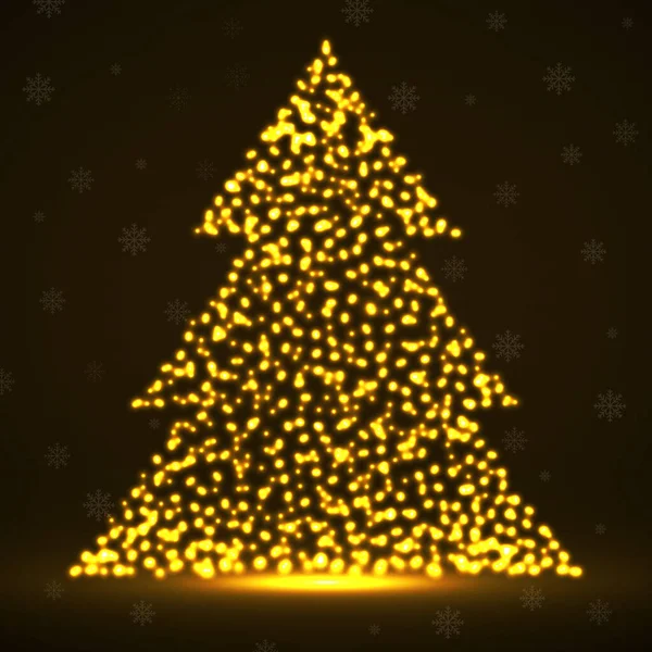 带有发光粒子的霓虹灯圣诞树 病媒图解 — 图库矢量图片