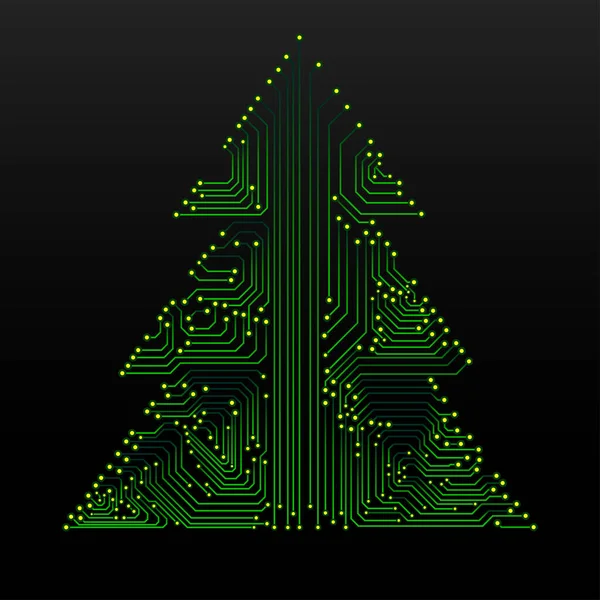 Abstrakte Technologie Weihnachtsbaum Leiterplatte Vektorillustration — Stockvektor