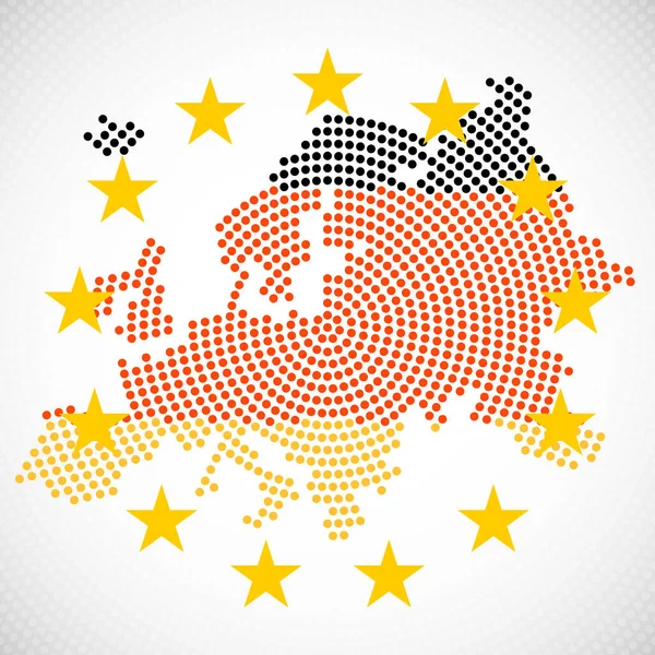 Περίληψη Χάρτης Της Ευρώπης Των Ακτινικών Κουκίδων Σημαία Της Γερμανίας — Διανυσματικό Αρχείο