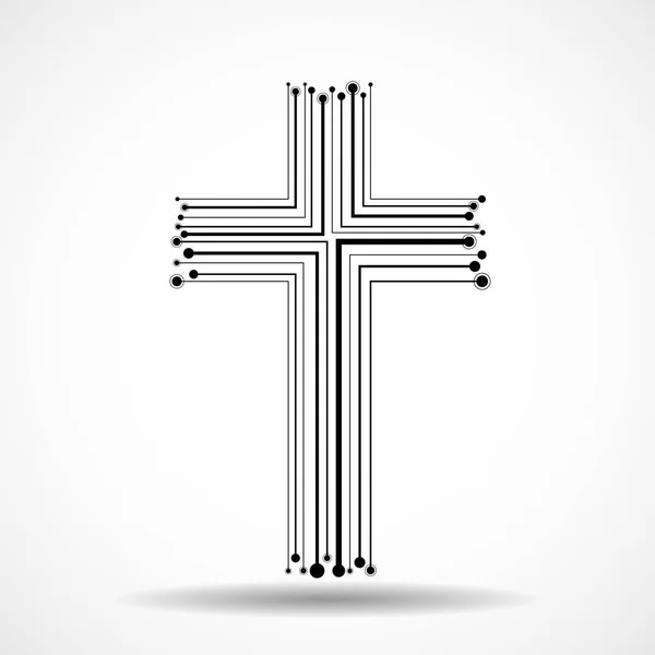 Abstract Electronic Circuit Board Shape Cross Christian Symbol Vector Illustration — Stock Vector