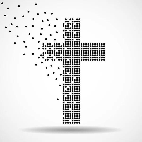 Abstraktní Kříž Pixelů Křesťanský Symbol Kruhu Vektorová Ilustrace — Stockový vektor