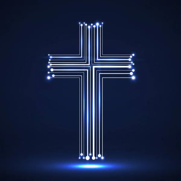 Абстрактная Электронная Плата Форме Креста Светящийся Христианский Символ Векторная Иллюстрация — стоковый вектор
